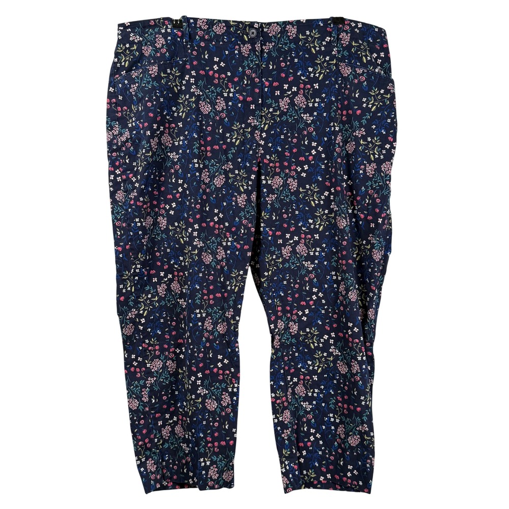 Talbots Womans 24W Navy Blue Floral Cotton Stretch Ankle Pants Capri Skimmers